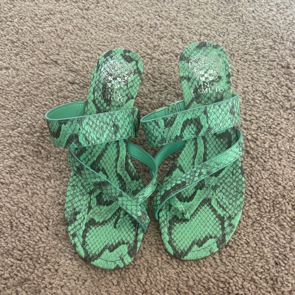 Vince Camuto Green Snake Print Sandals